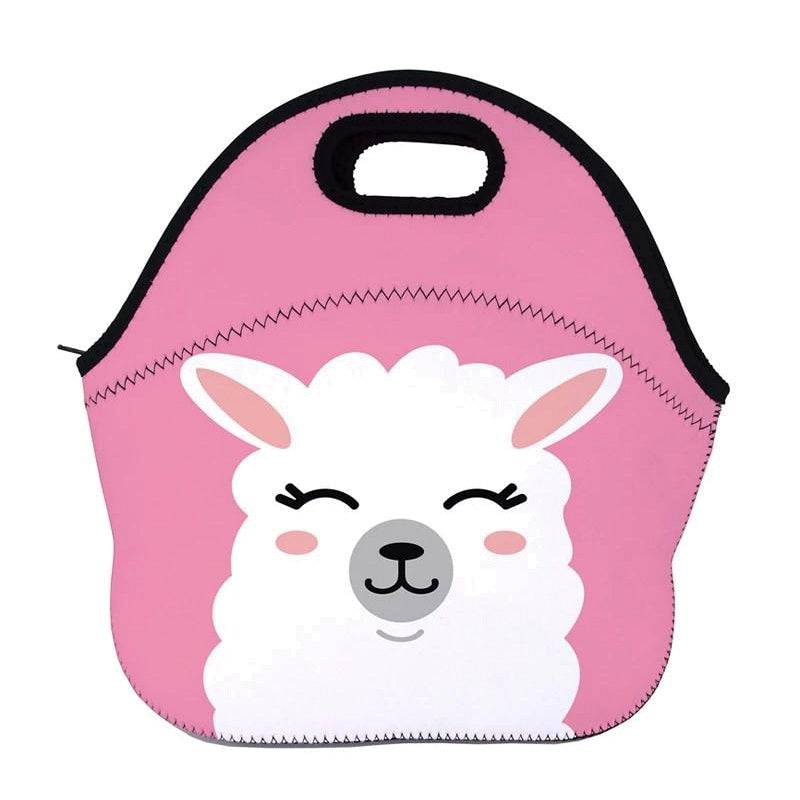 Pink Insulated Neoprene Llama / Alpaca Lunch Bag 