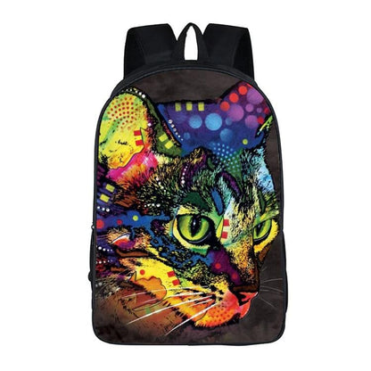 Colorful Psychedelic Cat Print Backpack (17&quot;) Style 11