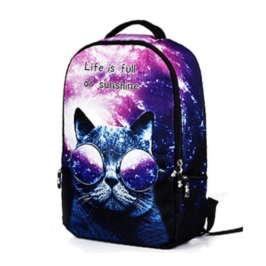 Purple Cat Backpack with Sunglasses