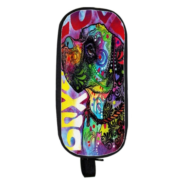 Psychedelic Dog Print Pencil / Cosmetic Bag (9&quot;) Boxer