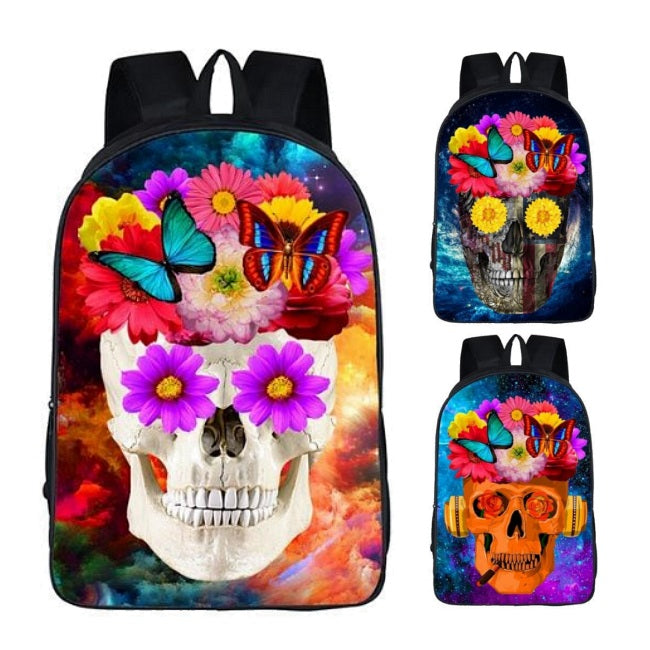 Funny Flower Skull Print Backpack