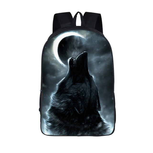 Mystical Wolf Print Backpack (17&quot;) Style 9 / Nylon