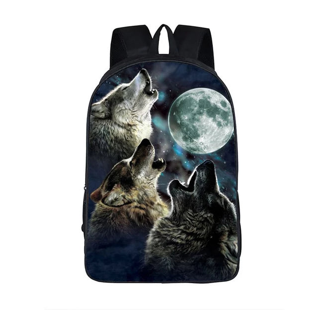 Mystical Wolf Print Backpack (17&quot;) Style 10 / Nylon