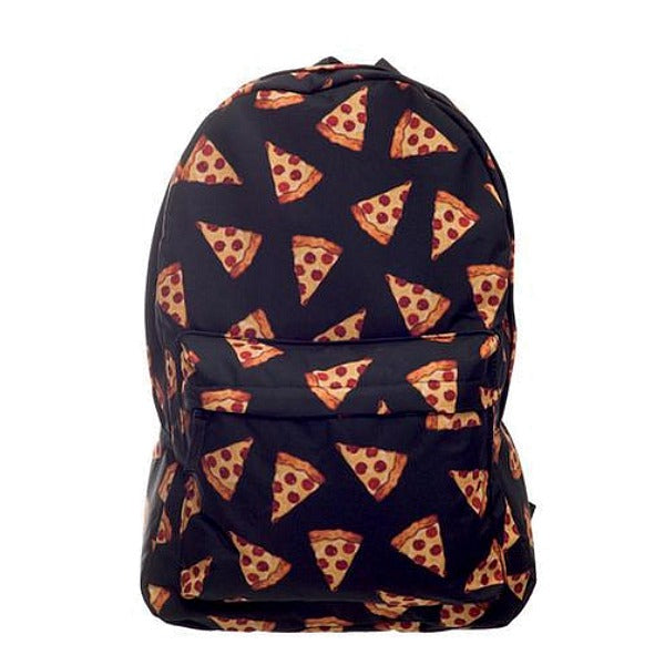 Black Pizza Print Backpack