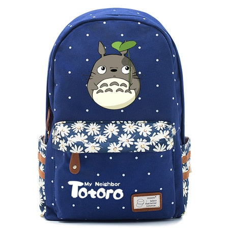 Totoro Anime Backpack w/ Flowers (17&quot;) Navy / Style 1