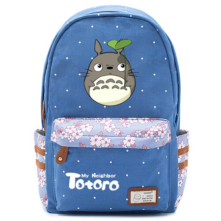 Totoro Anime Backpack w/ Flowers (17&quot;) Blue / Style 1