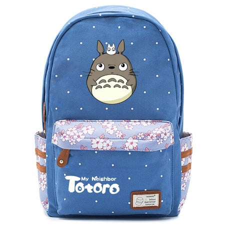 Totoro Anime Backpack w/ Flowers (17&quot;) Blue / Style 2
