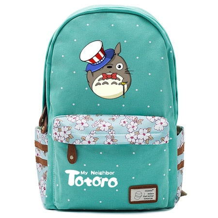 Totoro Anime Backpack w/ Flowers (17&quot;) Teal / Style 3