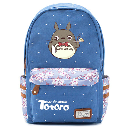 Totoro Anime Backpack w/ Flowers (17&quot;) Blue / Style 4