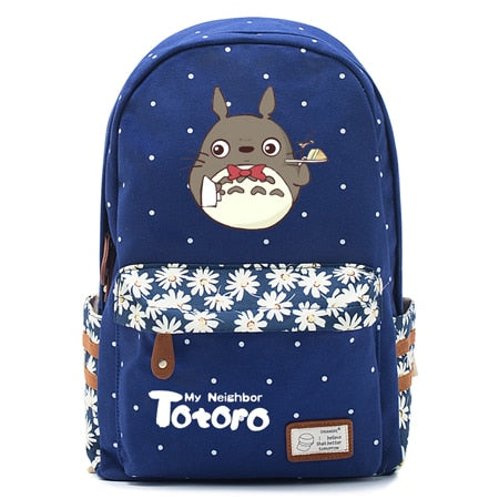 Totoro Anime Backpack w/ Flowers (17&quot;) Navy / Style 4