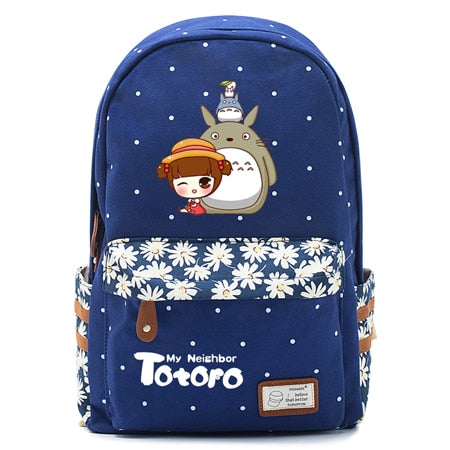Totoro Anime Backpack w/ Flowers (17&quot;) Navy / Style 5