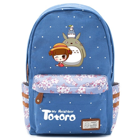 Totoro Anime Backpack w/ Flowers (17&quot;) Blue / Style 5