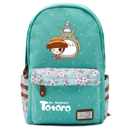 Totoro Anime Backpack w/ Flowers (17&quot;) Teal / Style 5