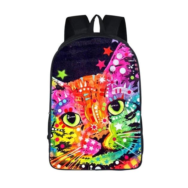 Colorful Psychedelic Cat Print Backpack (17&quot;) Style 6
