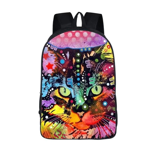 Colorful Psychedelic Cat Print Backpack (17&quot;) Style 8
