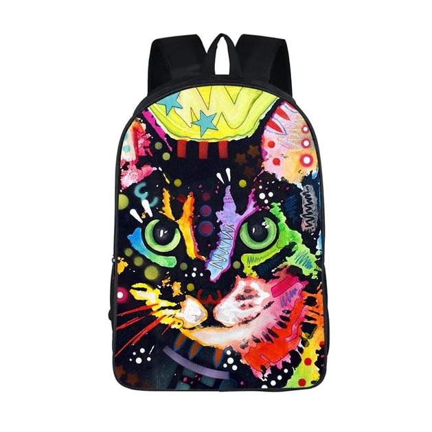 Colorful Psychedelic Cat Print Backpack (17&quot;) Style 2