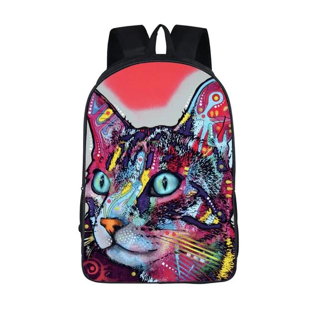Colorful Psychedelic Cat Print Backpack (17&quot;) Style 10