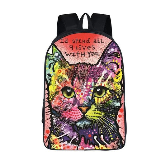 Colorful Psychedelic Cat Print Backpack (17&quot;) Style 3