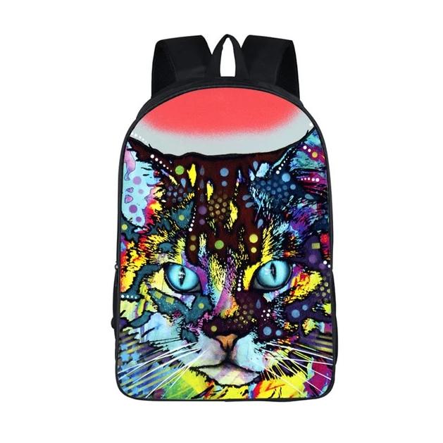 Colorful Psychedelic Cat Print Backpack (17&quot;) Style 7