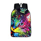 Colorful Psychedelic Cat Print Backpack (17&quot;) Style 4