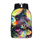Colorful Psychedelic Cat Print Backpack (17&quot;) Style 5