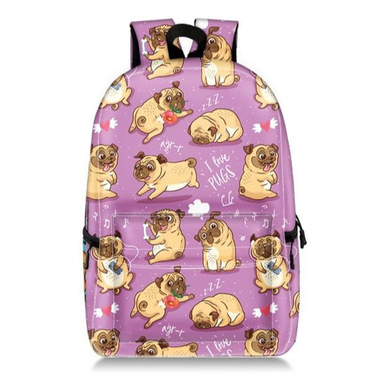 Cute Cartoon Pug Love Backpack (19")