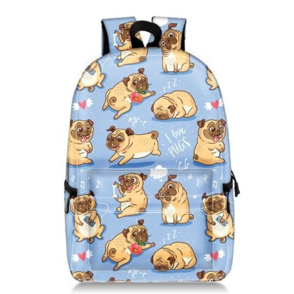 Cute Cartoon Pug Love Backpack (19")