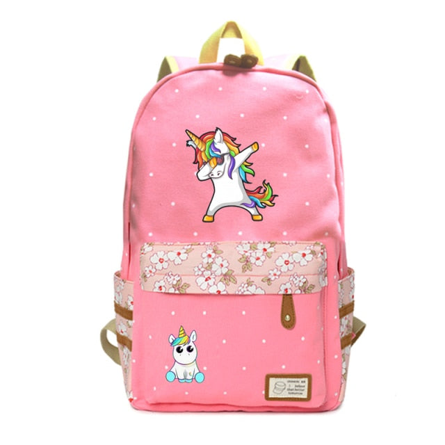 Cute Dabbing Unicorn Backpack w/ Flowers
