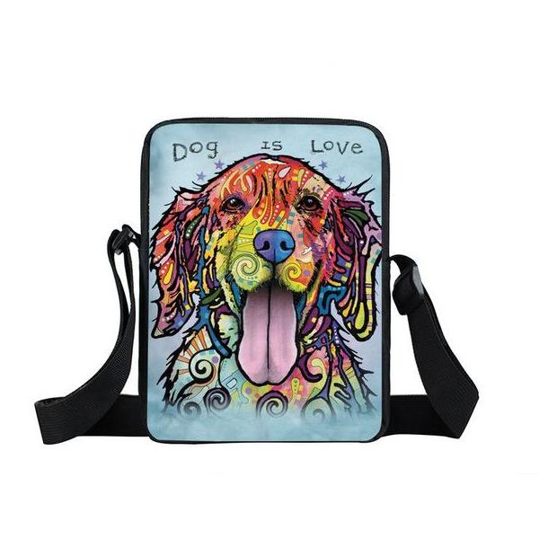 Psychedelic Dog Print Mini Shoulder / Messenger Bag (9&quot;) Lab 1 / Nylon