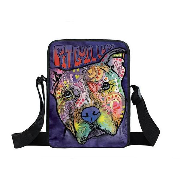 Psychedelic Dog Print Mini Shoulder / Messenger Bag (9&quot;) Pitbull 1 / Nylon