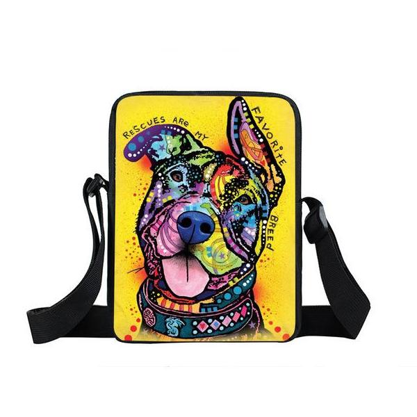 Psychedelic Dog Print Mini Shoulder / Messenger Bag (9&quot;) Rescue 1 / Nylon