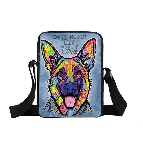 Psychedelic Dog Print Mini Shoulder / Messenger Bag (9&quot;) German Shepard 2 / Nylon