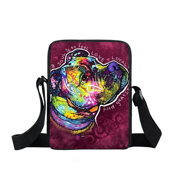 Psychedelic Dog Print Mini Shoulder / Messenger Bag (9&quot;) Boxer 1 / Nylon