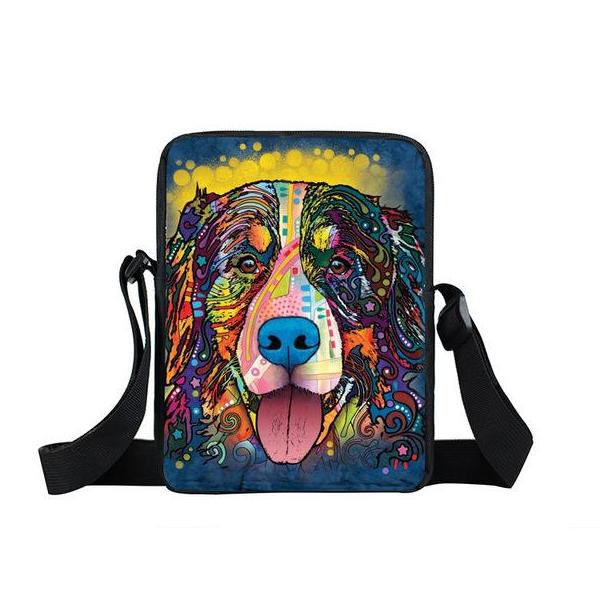 Psychedelic Dog Print Mini Shoulder / Messenger Bag (9&quot;) Bernese / Nylon
