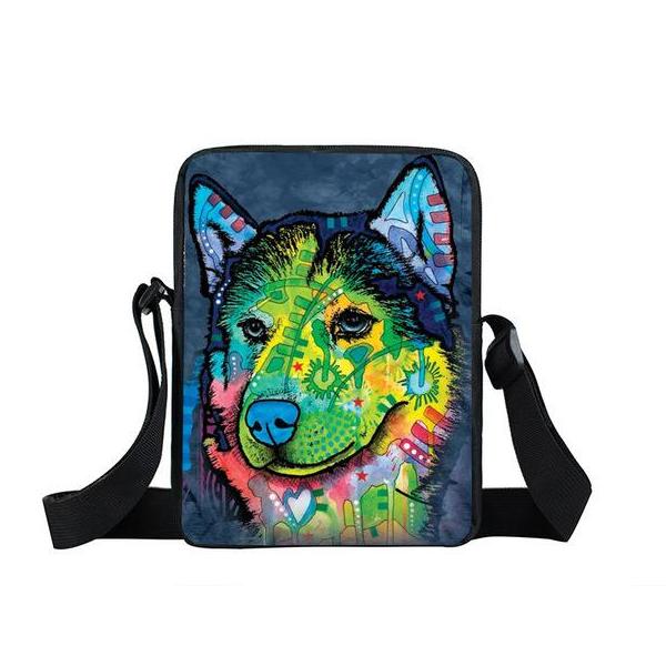 Psychedelic Dog Print Mini Shoulder / Messenger Bag (9&quot;) Husky / Nylon