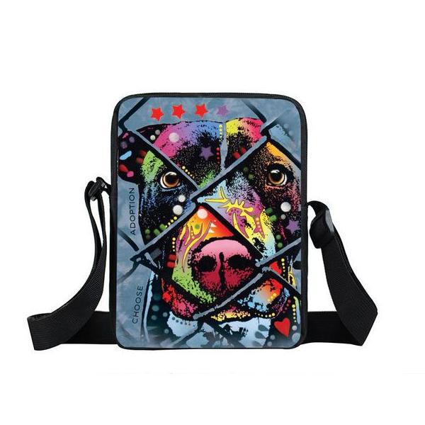 Psychedelic Dog Print Mini Shoulder / Messenger Bag (9&quot;) Rescue 3 / Nylon