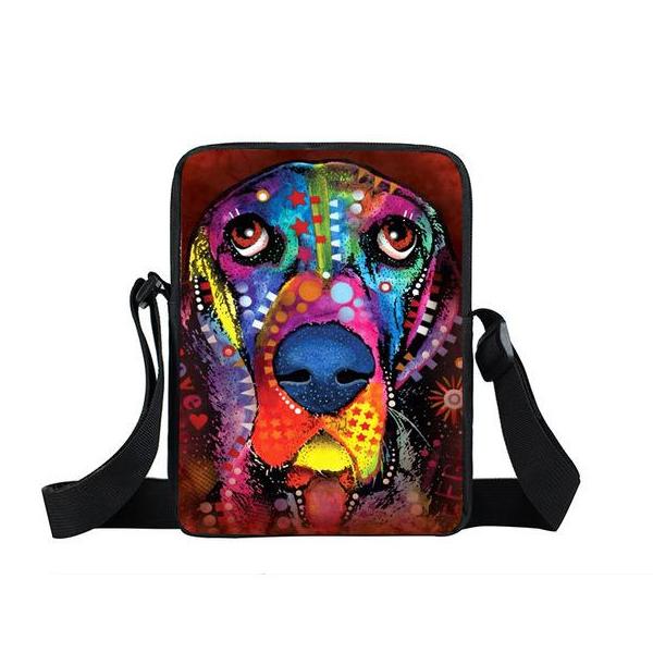 Psychedelic Dog Print Mini Shoulder / Messenger Bag (9&quot;) Hound / Nylon