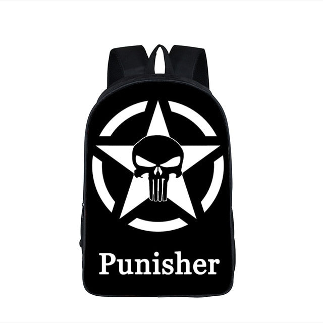 Black Punisher Skull Print Backpack (17&quot;) Style 3