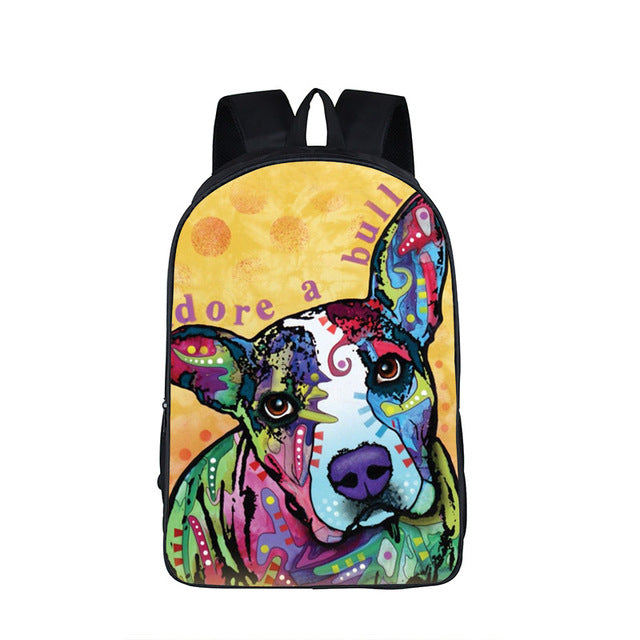 Colorful Psychedelic Dog Print Backpack (17&quot;) Pit Bull 3 / Nylon