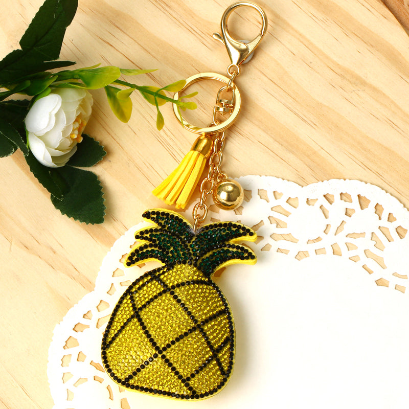 Rhinestone Pineapple Keychain Bag Charm w/ Tassels 