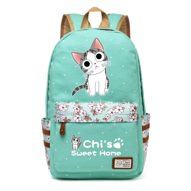 Chi's Anime Cat Backpack w/ Flowers (17&quot;) Style 4 / Teal