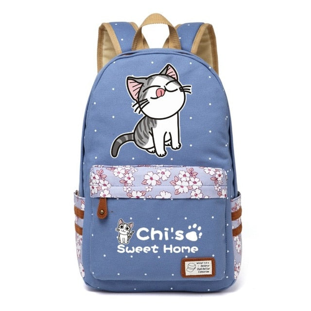 Chi's Anime Cat Backpack w/ Flowers (17&quot;) Style 3 / Blue