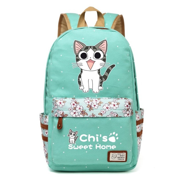 Chi's Anime Cat Backpack w/ Flowers (17&quot;) Style 2 / Teal
