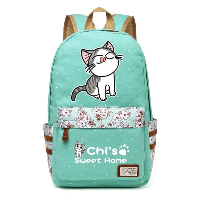 Chi's Anime Cat Backpack w/ Flowers (17&quot;) Style 3 / Teal