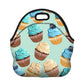 Teal Insulated Neoprene Cupcake Pattern Lunch Bag