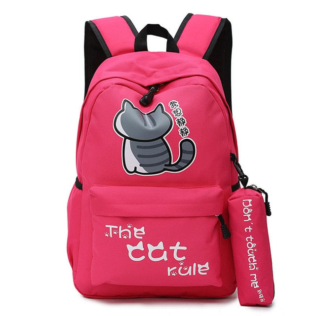 Neko Atsume Anime Cat Backpack (18&quot;) w/ Pencil Bag Style 2 / Red