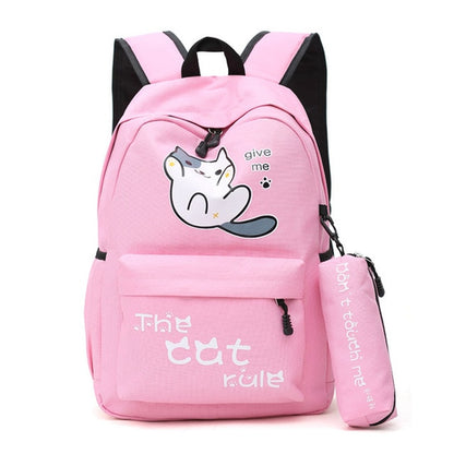 Neko Atsume Anime Cat Backpack (18&quot;) w/ Pencil Bag Style 1 / Pink