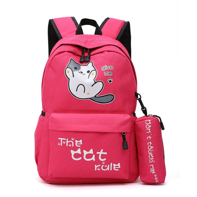 Neko Atsume Anime Cat Backpack (18&quot;) w/ Pencil Bag Style 1 / Red