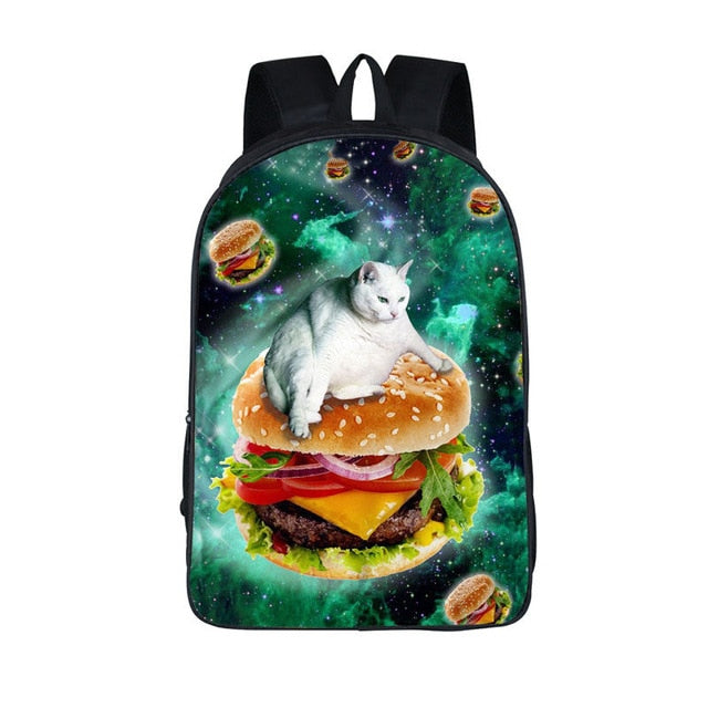 Funny Pop Culture Kitty Cat Backpack (17&quot;) Burger Cat