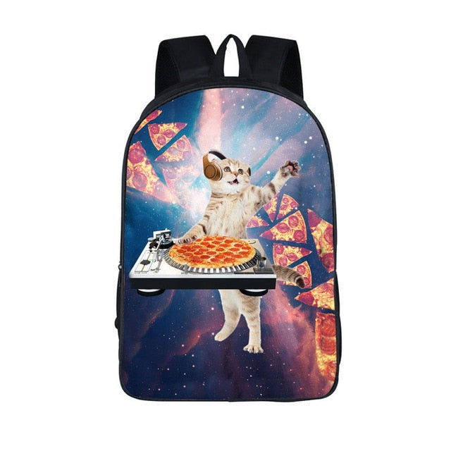 Funny Pop Culture Kitty Cat Backpack (17&quot;) DJ Pizza Cat